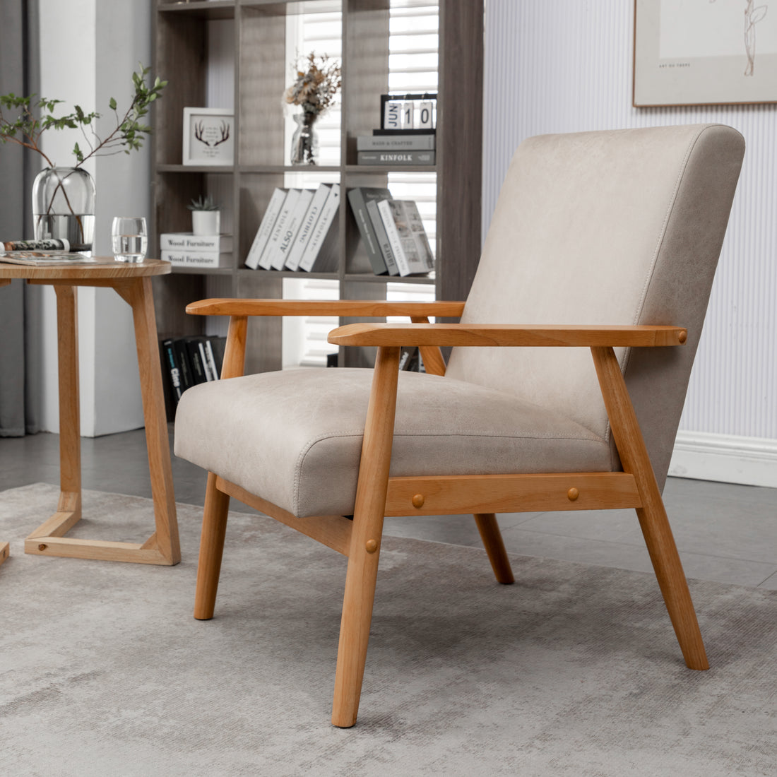25.38'' Wide Classic Mid Century Modern Arm Chair, Light Camel Light Camel Microfiber