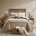 7 Piece Faux Suede Comforter Set Tan Cal King California King Tan Polyester