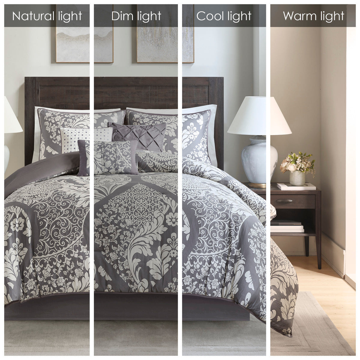 7 Piece Cotton Printed Comforter Set Grey Cal King California King Grey Polyester