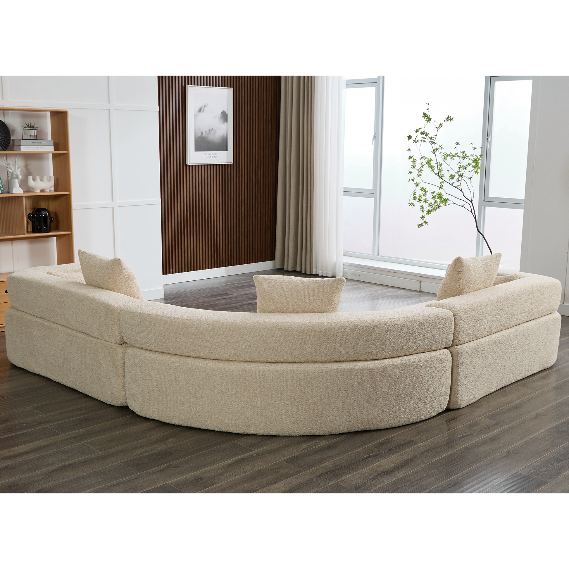 Arrived Oversized Combination Sofa,Curved Sofa,Upholstered 4 Seater Couch For Living Room, Modern Modular 3 Piece Free Combination, Semicircular Modular Sofaboucle, Khaki Khaki Polyester Primary Living Space Soft Tight Back Modern Square Arms Foam