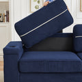 86.5 Inch Sofa Couch Deep Seat Sofa With Two Storage Spaces, T Pyce Charging Portsusb Charging Ports & 2 Cup ,Corduroy 3 Seater Couch, Modern Sofas For Living Room Blue Foam Corduroy 3 Seat