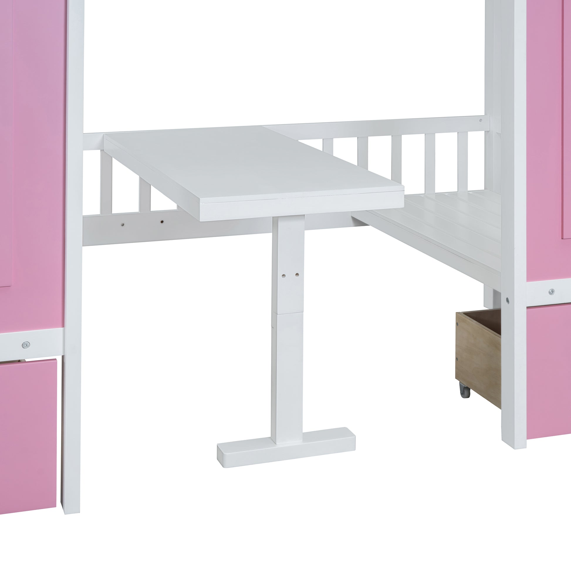 Twin Over Twin Bunk Bed With Changeable Table, Bunk Bed Turn Into Upper Bed And Down Desk Pink Twin Pink Solid Wood