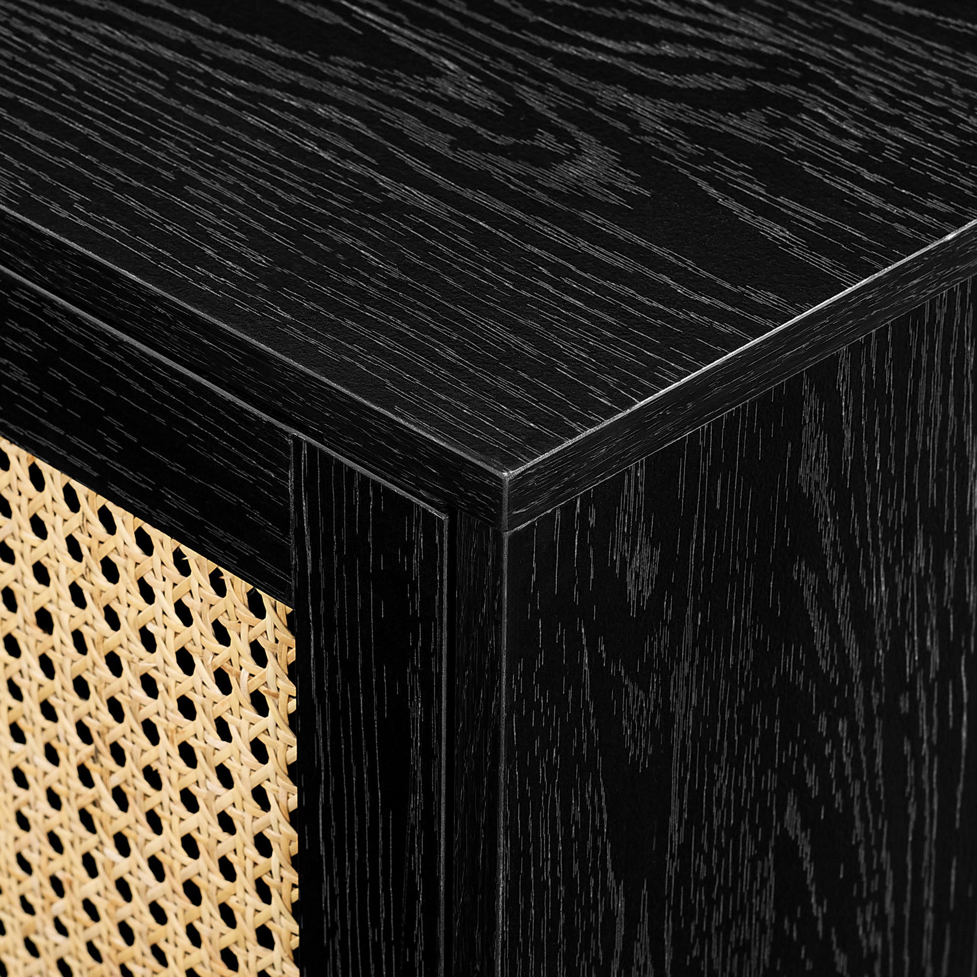 Modern Rattan Door Low Tv Stand For Tvs Up To 80 Inches Black Black 80 89 Inches Mdf Mdf