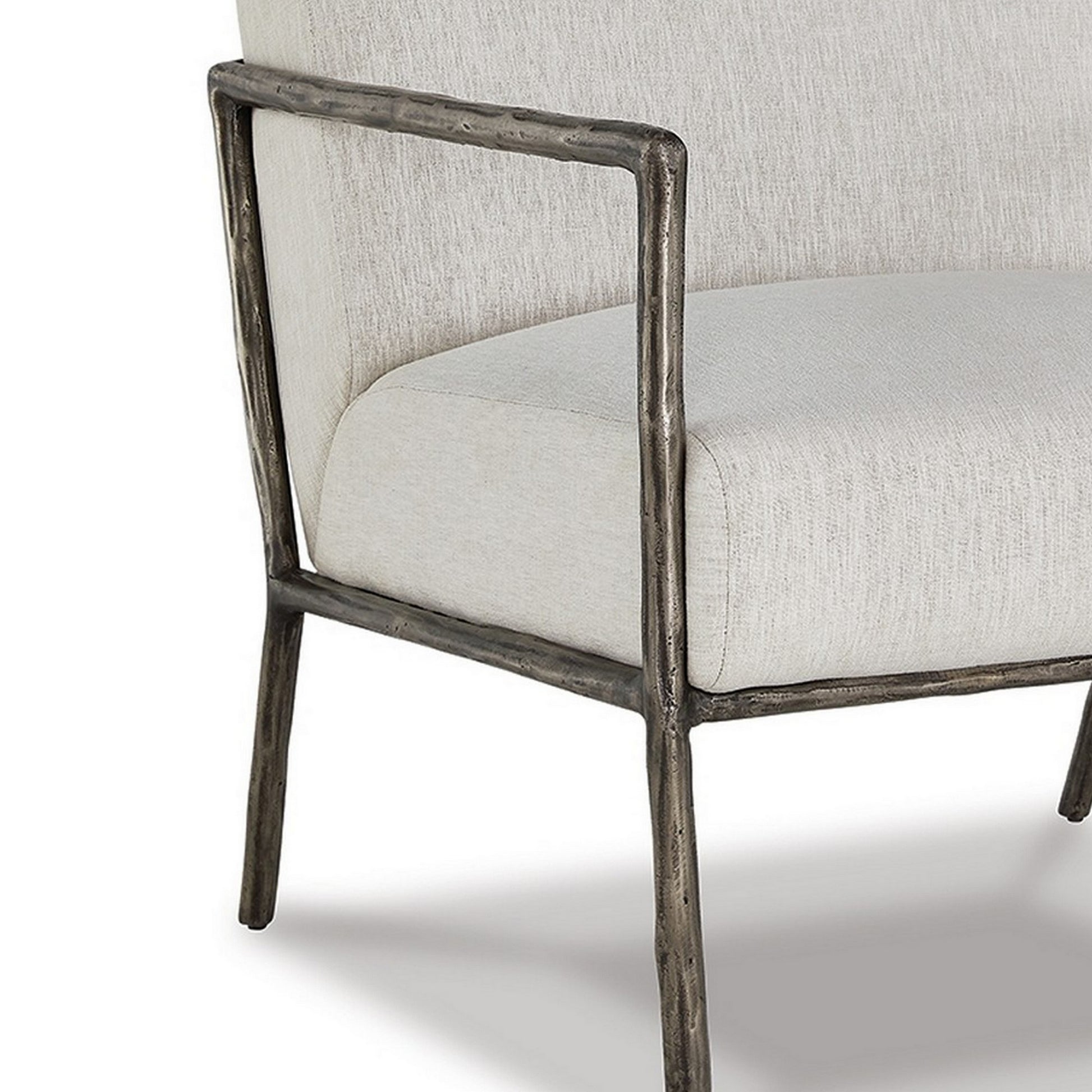 Tusk 30 Inch Accent Chair, Classic Pewter Aluminum Frame, Cream Upholstery Cream Fabric Metal