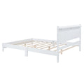 Queen Size Wood Platform Bed Frame, Retro Style Bed With Rectangular Headboard,No Need Box Spring,White Queen White Wood