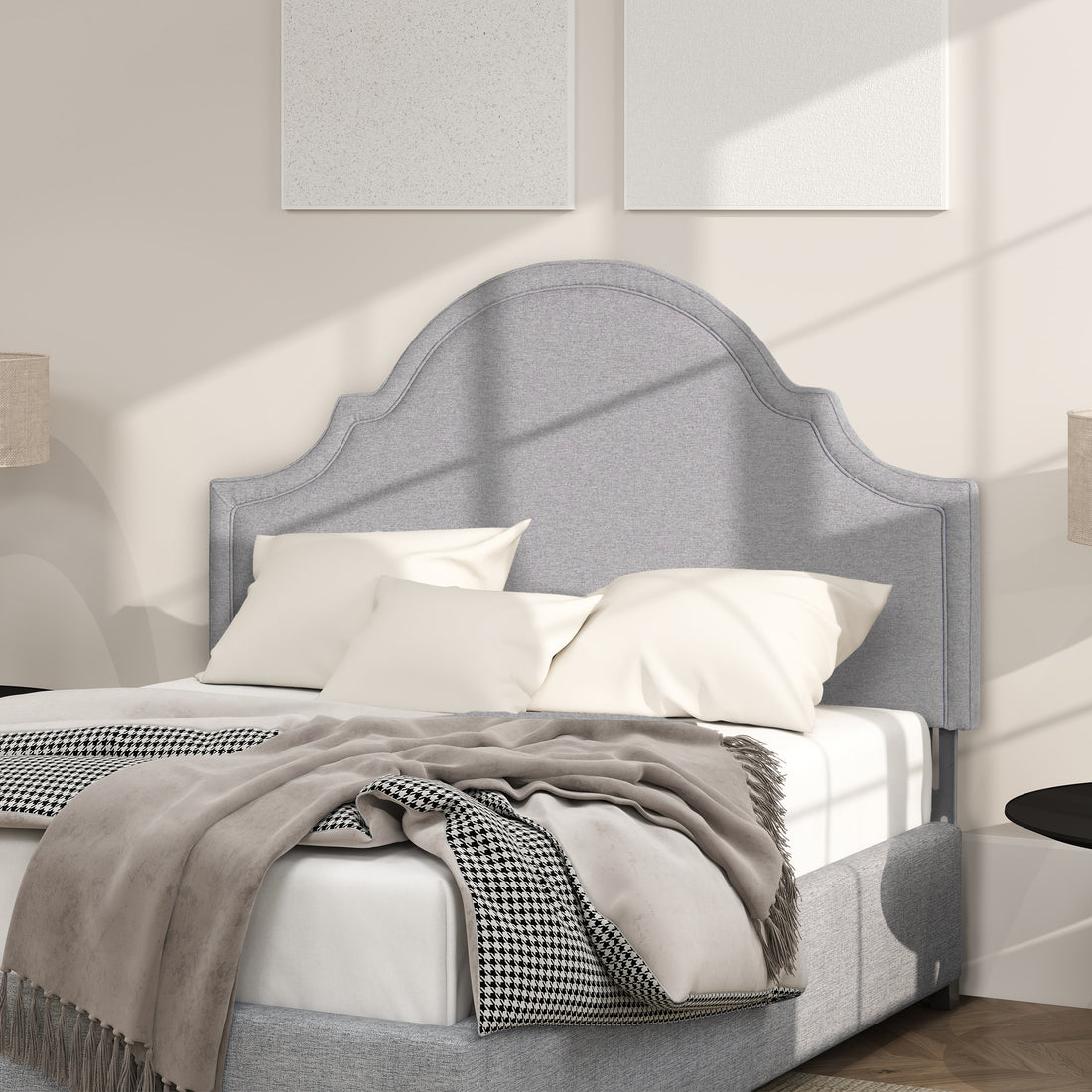 Catherine Upholstered Queen Headboard, Light Grey Polyester Gray Foam Polyester