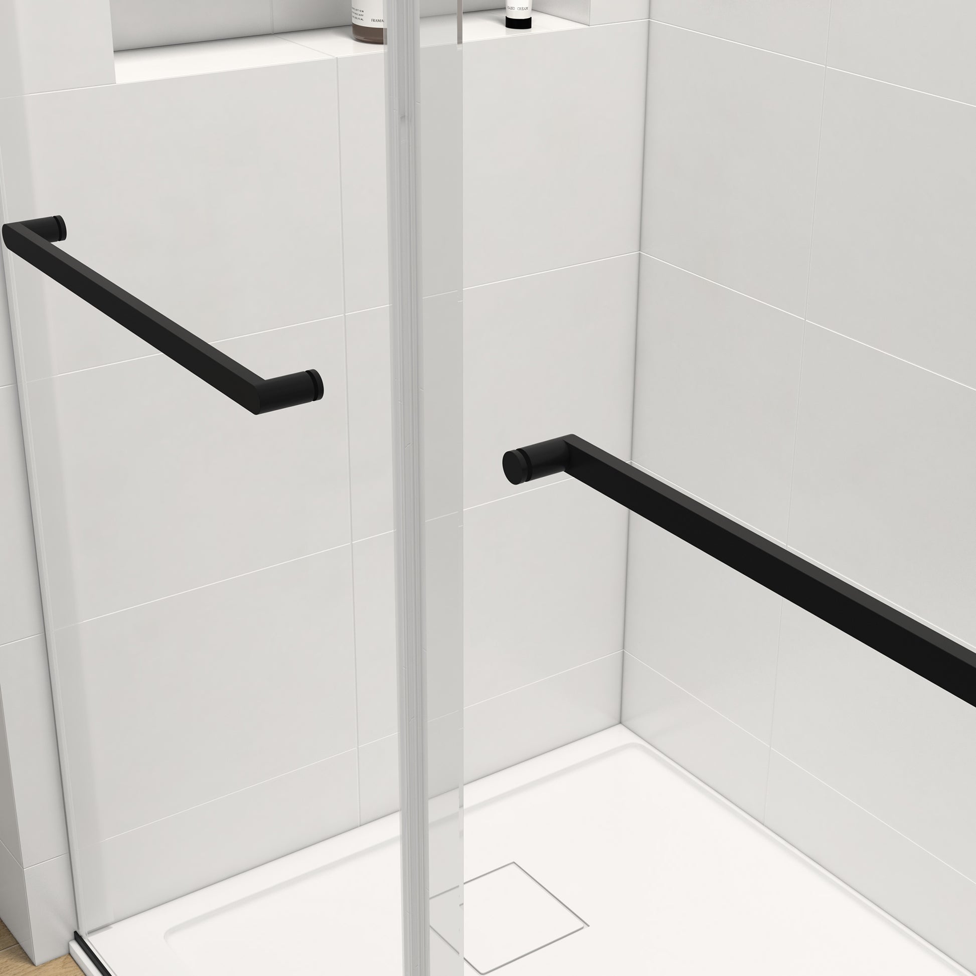 68 72 In. W X 76 In. H Double Sliding Frameless Soft Close Shower Door With Premium 3 8 Inch 10Mm Thick Tampered Glass And Easy Cleaning Coating, Stainless Steel In Matte Black 22D02 72Mb Matte