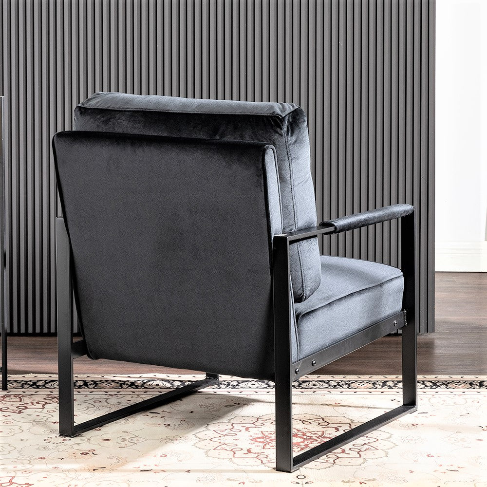 Classic Mid Century Modern Accent Chair With Durable Square Metal Frame, Armchair For Living Room, Bedroom, Home Office In Plush Velvet Upholstery, Black Black Velvet