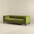 Melissa Mid Century Green Velvet Modern Sofa Dark Green,Green Brown Velvet Wood Primary Living Space Tufted Back Mid Century Modern Foam Solid Wood,Velvet 3 Seat
