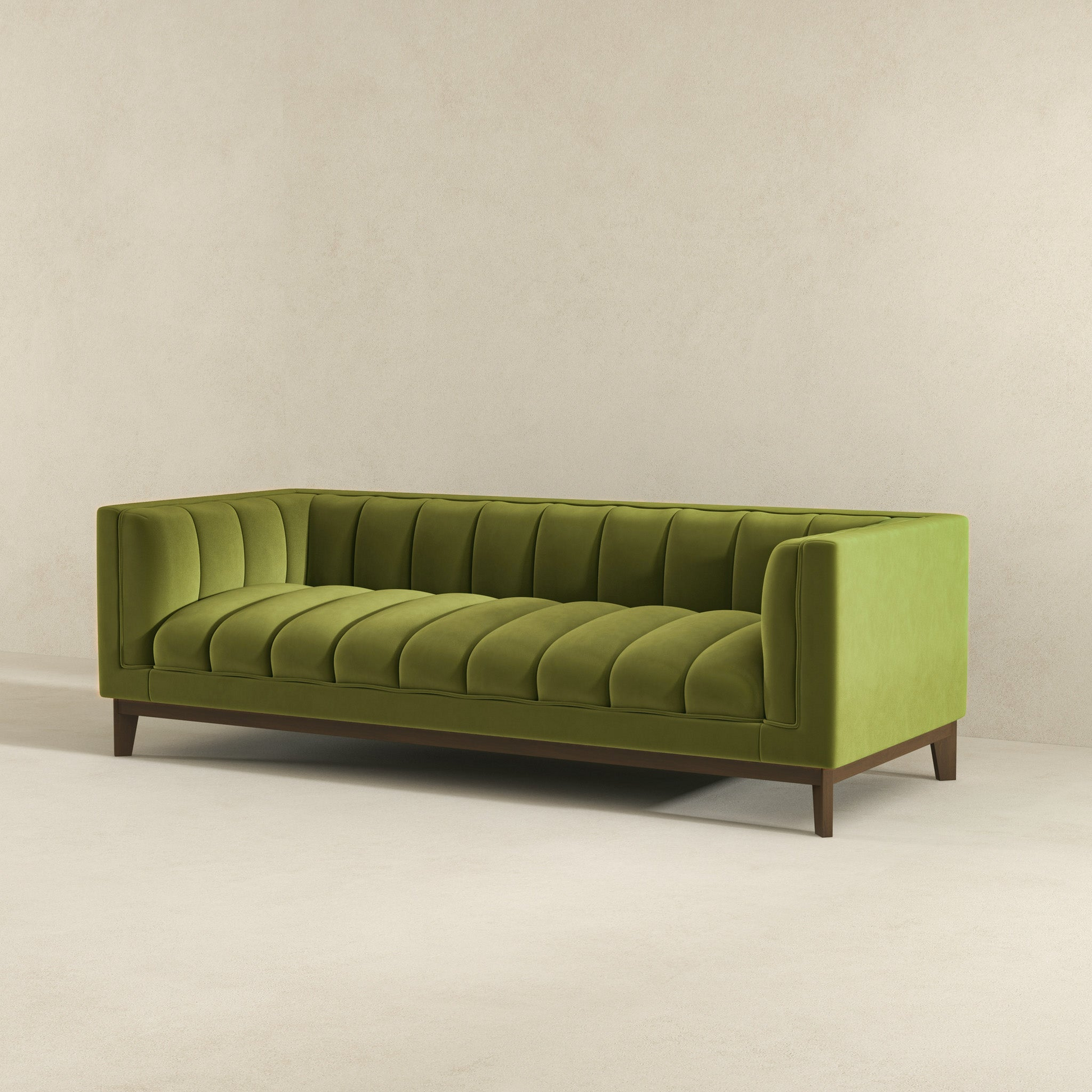 Melissa Mid Century Green Velvet Modern Sofa Dark Green,Green Brown Velvet Wood Primary Living Space Tufted Back Mid Century Modern Foam Solid Wood,Velvet 3 Seat