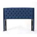 Upholstered Wingback Headboard, Button Tufted Upholstery, Sturdy Structure, Dark Navy Dark Navy Fabric