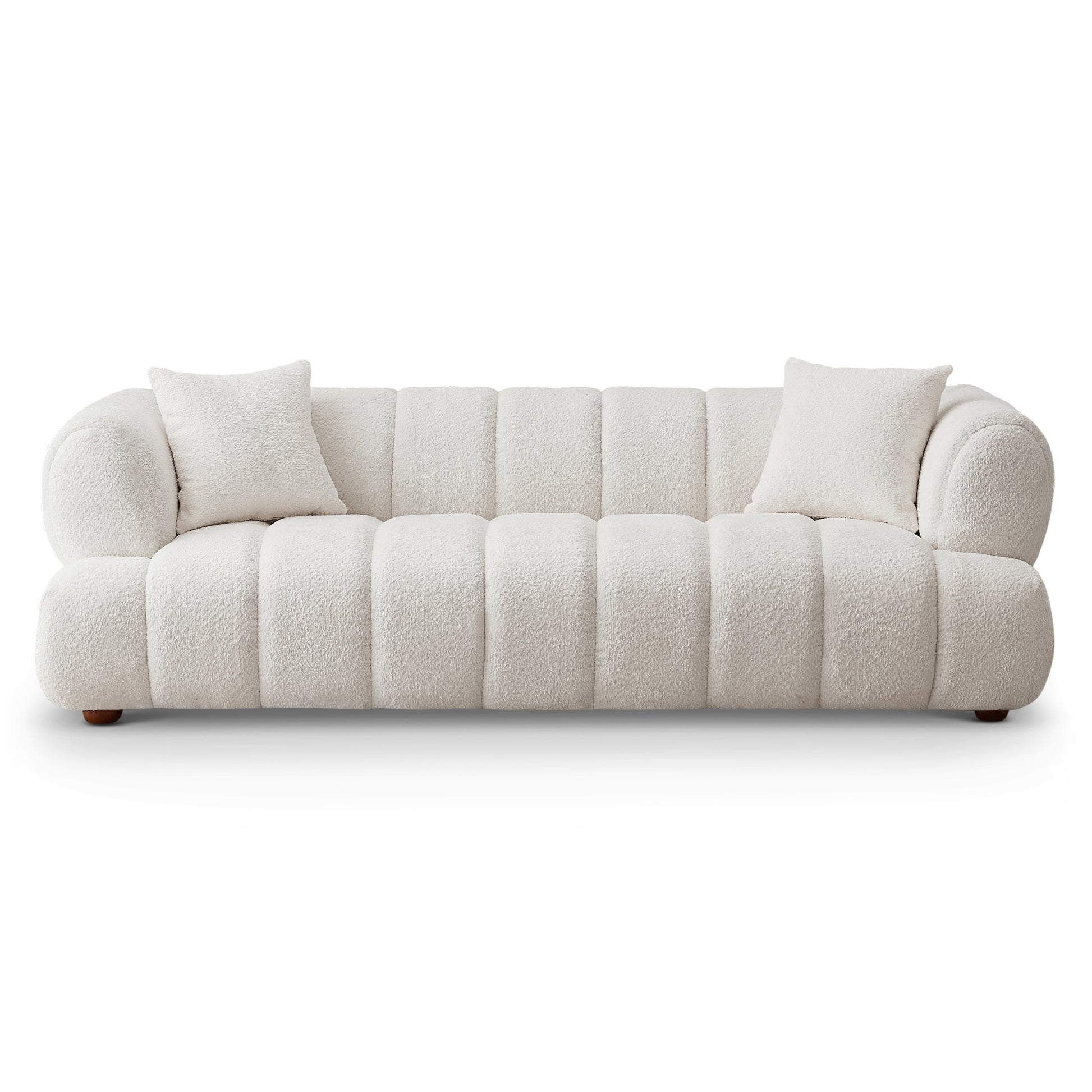Jasmin 89.7'' Cream Boucle Sofa Cream Wood Primary Living Space Mid Century Modern Foam Boucle,Solid Wood 3 Seat