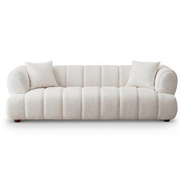Jasmin 89.7'' Cream Boucle Sofa Cream Wood Primary Living Space Mid Century Modern Foam Boucle,Solid Wood 3 Seat