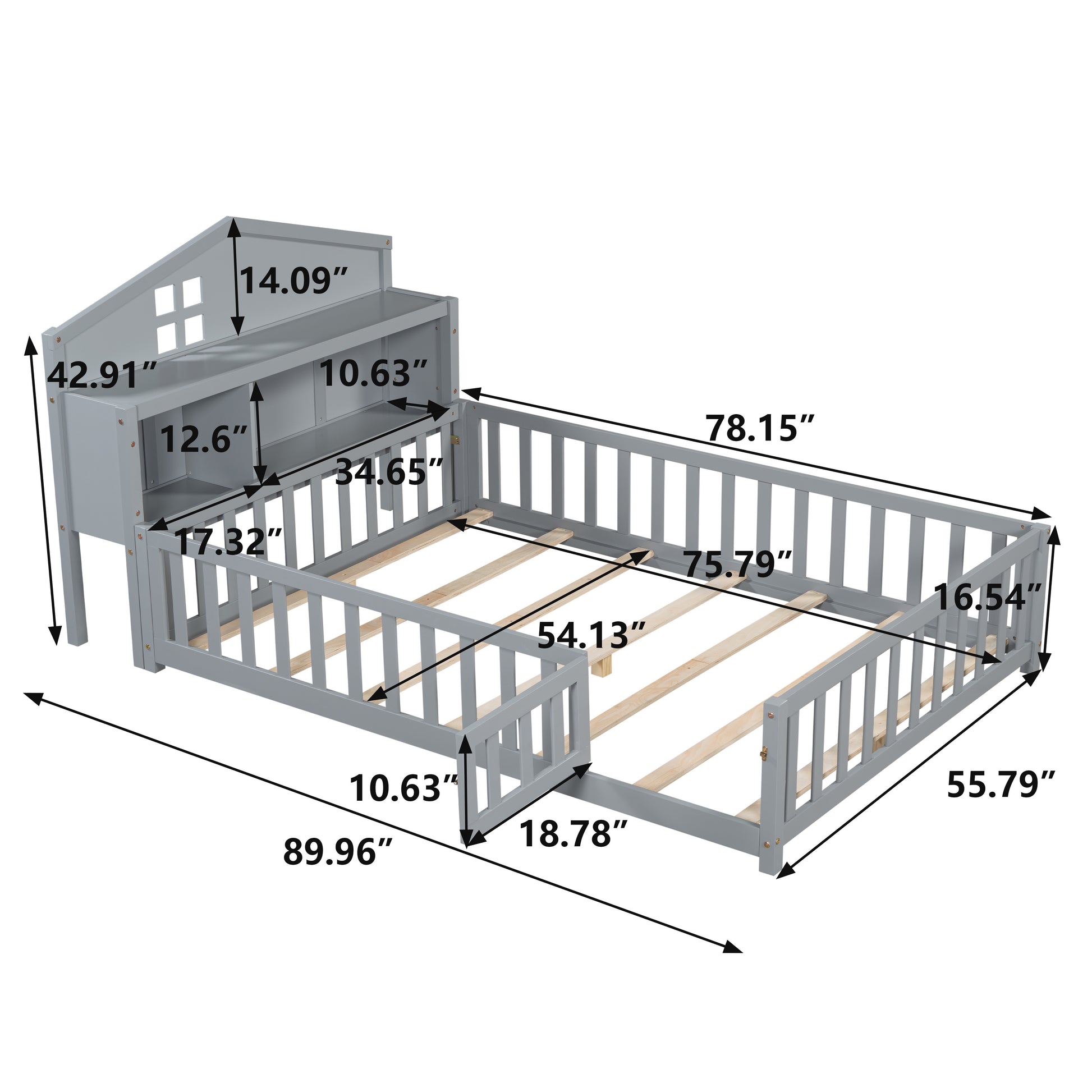 Headboard Storage Cabinet For Full Size Montessori Floor Bedgrey,Freely Collocation Grey Mdf