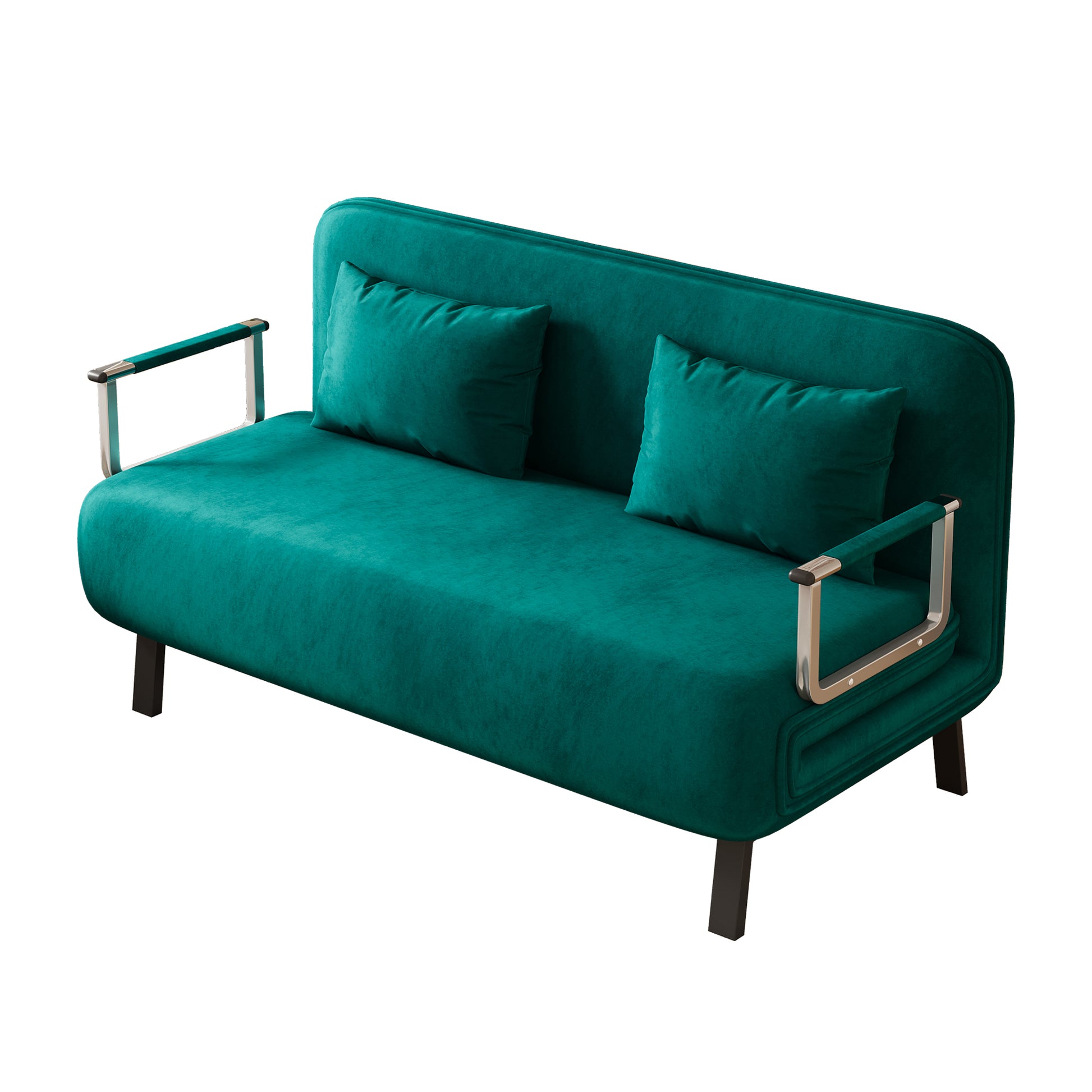 Velvet Antique Green 55 Convertible Chair Bed, Tri Fold Sofa Bed With Adjustable Backrest & Pillow, Leisure Chaise Lounge Couch With Sturdy Steel Frame For Home & Office, Comfortable Sleeper Chair Antique Green Velvet Metal Primary Living Space Medium