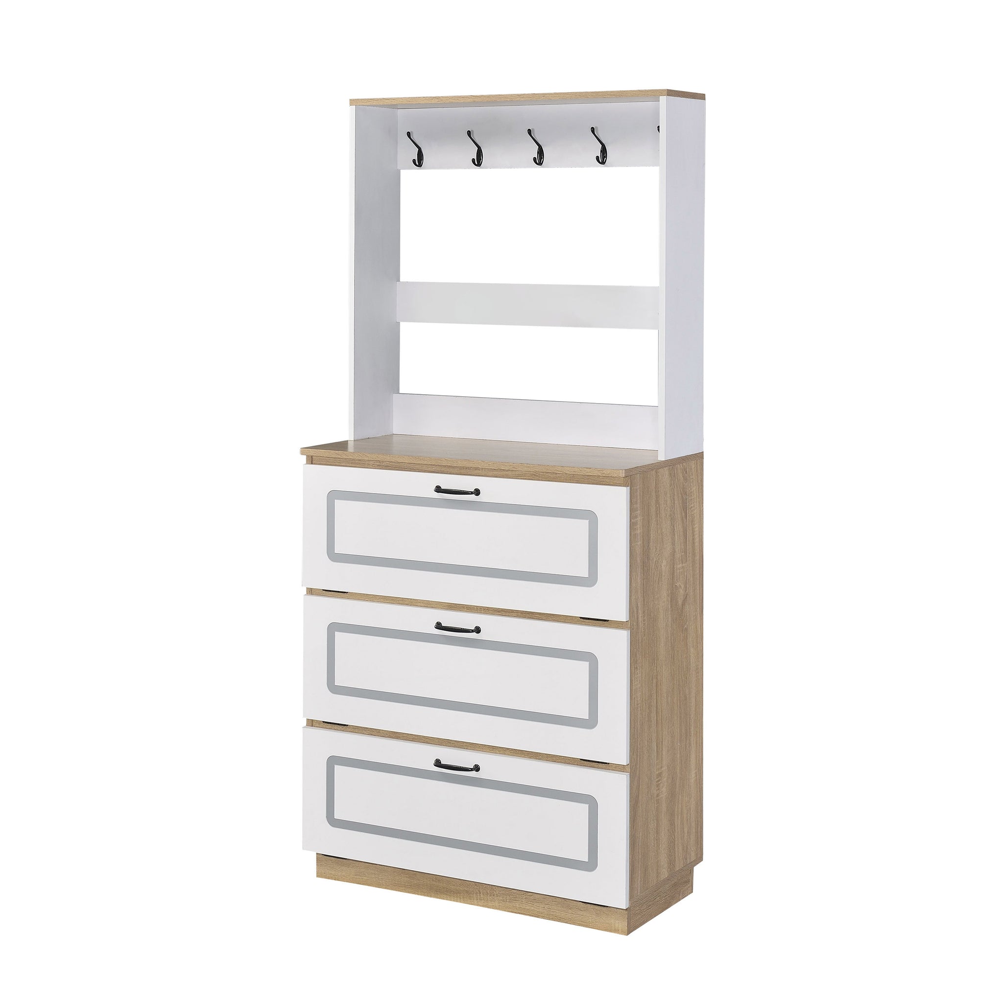 Light Oak And White Shoe Cabinet With Drop Down Drawer Freestanding 3 4 Drawers Light Oak Primary Living Space Wood Paper