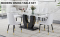 Table And Chair Set, Modern Dining Table, Patterned Table Top And Black Mdf Leg Table, Soft And Comfortable Dining Chair, Perfect For Dinner, Meetings, Home And Office Decor White Black Mdf Glass