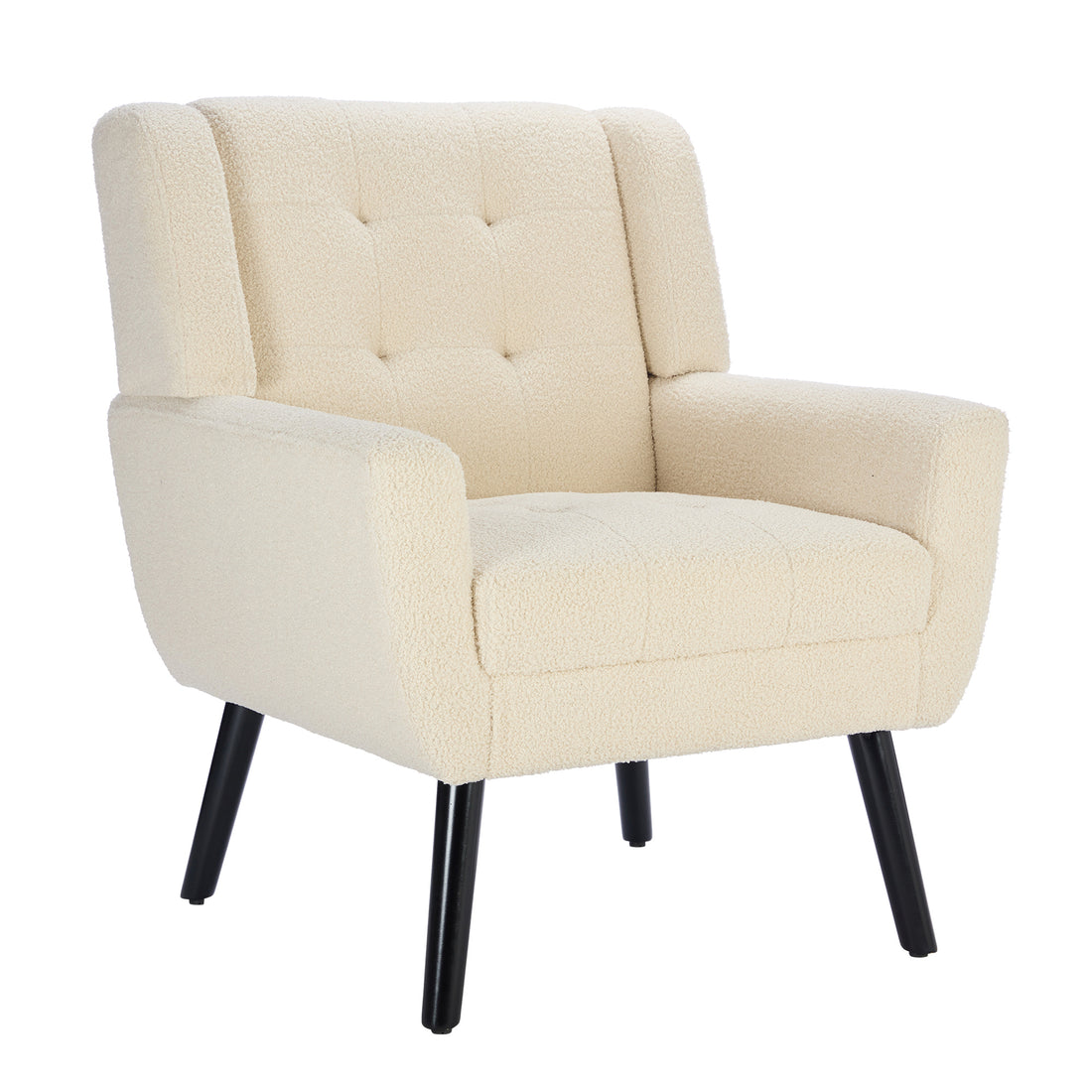 Modern Soft Teddy Material Ergonomics Accent Chair Living Room Chair Bedroom Chair Home Chair With Black Legs For Indoor Home White Teddy Fabric White Foam Upholstered