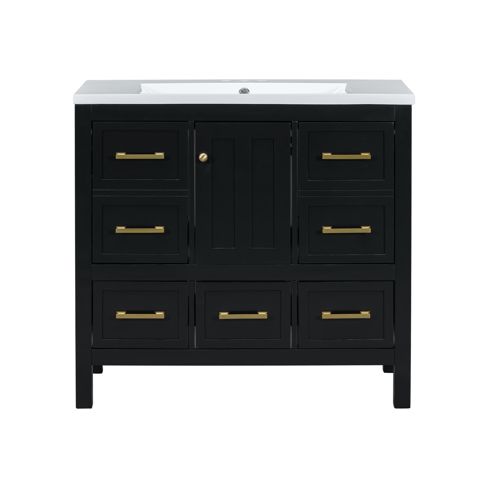 36'' Bathroom Vanity With Resin Sink Combo, Solid Wood Frame Bathroom Storage Cabinet, Freestanding Vanity Set With 5 Drawers& Soft Closing Doors Same As N710S136002B Black Bathroom Solid Wood Mdf Resin