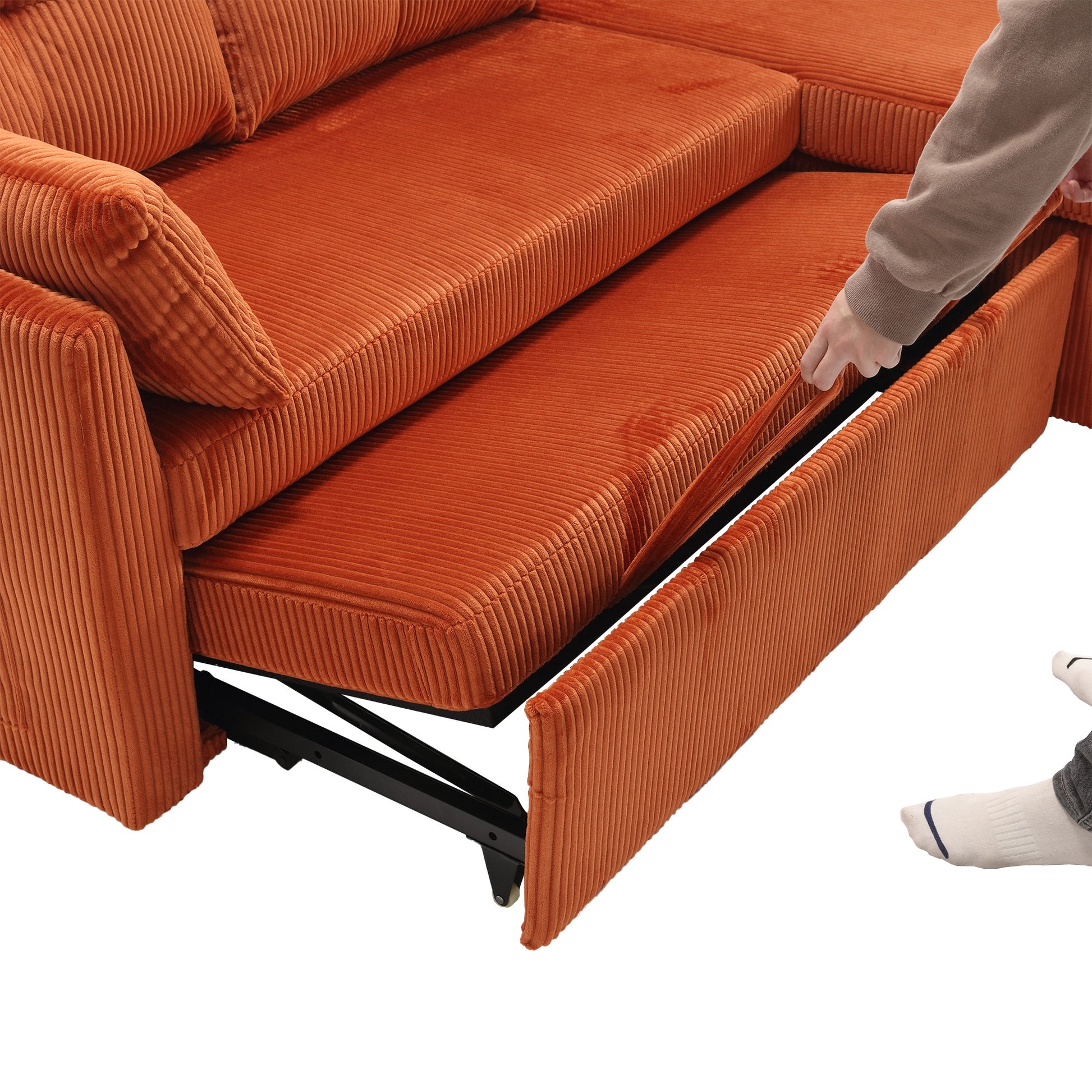 United We Win Furniture, Modular L Shaped Sofa, Modular Long Sofa With Reversible Chaise Lounge, Sofa Bed, Sleeper Sofa, Modular Sofa Combination With Storage Seats. Orange Velvet 3 Seat