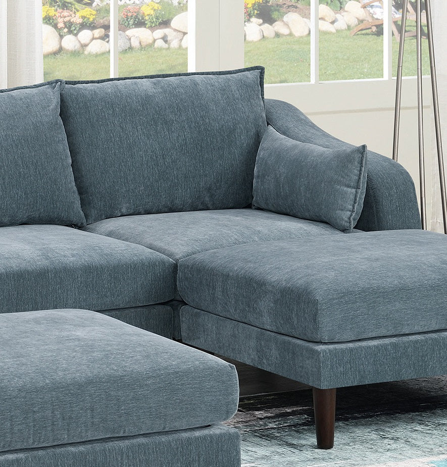 Contemporary 5Pcs Modular Sectional Set One Arm Chairs Armless Chair Ottoman L Shaped Sectional Mineral Morgan Fabric Grayish Primary Living Space Cushion Back Classic,Contemporary,Modern Modular