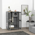 Pawhut Luxury Cat House With Wheels, Kitty Cage Catio Villa For Indoor Cats With Scratching Posts, Condo, Flap Door, Cushion, Gray, 31.5