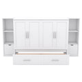 Full Size Murphy Bed With Shelves, Drawers And Usb Ports,White White Mdf Lvl