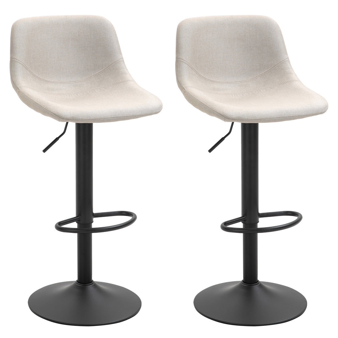 Homcom Adjustable Bar Stools, Swivel Bar Height Chairs Barstools Padded With Back For Kitchen, Counter, And Home Bar, Set Of 2, Cream White Cream White Linen