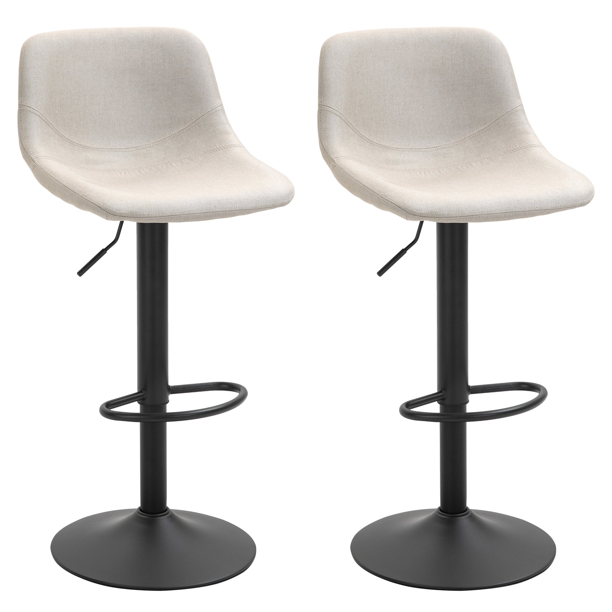 Homcom Adjustable Bar Stools, Swivel Bar Height Chairs Barstools Padded With Back For Kitchen, Counter, And Home Bar, Set Of 2, Cream White Cream White Linen