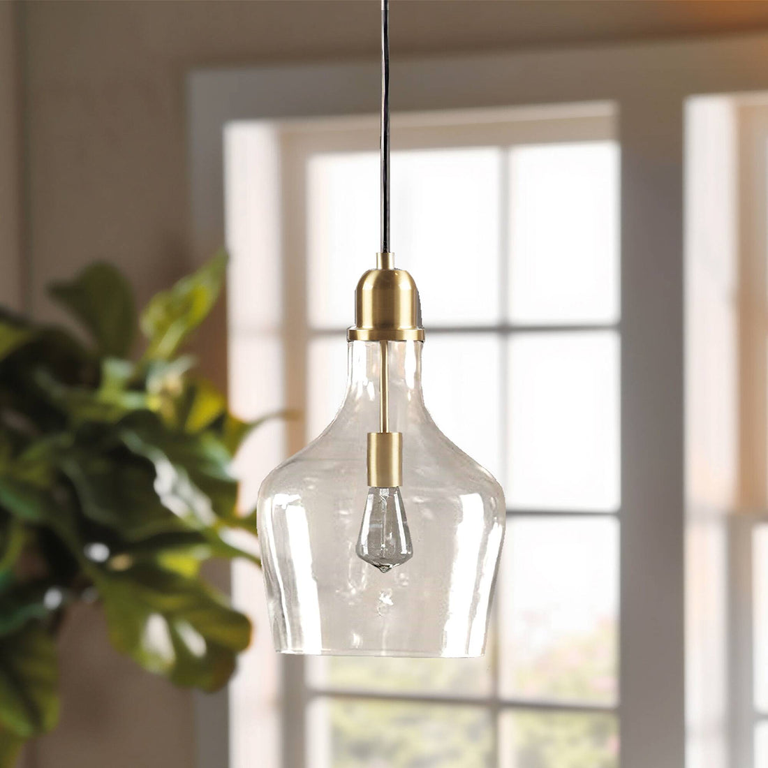 Bell Shaped Glass Pendant Gold Clear Dia.13" Gold Clear Glass Metal