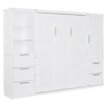 Queen Size Murphy Bed Wall Bed With Closet ,Drawers And Shelves,White Queen White Mdf Lvl