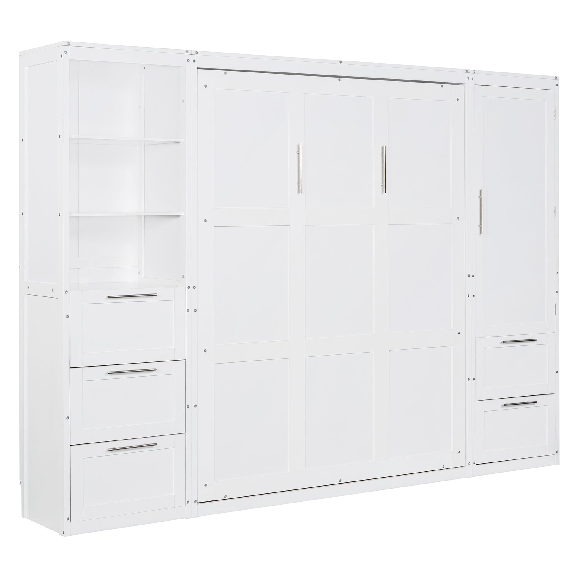 Queen Size Murphy Bed Wall Bed With Closet ,Drawers And Shelves,White Queen White Mdf Lvl