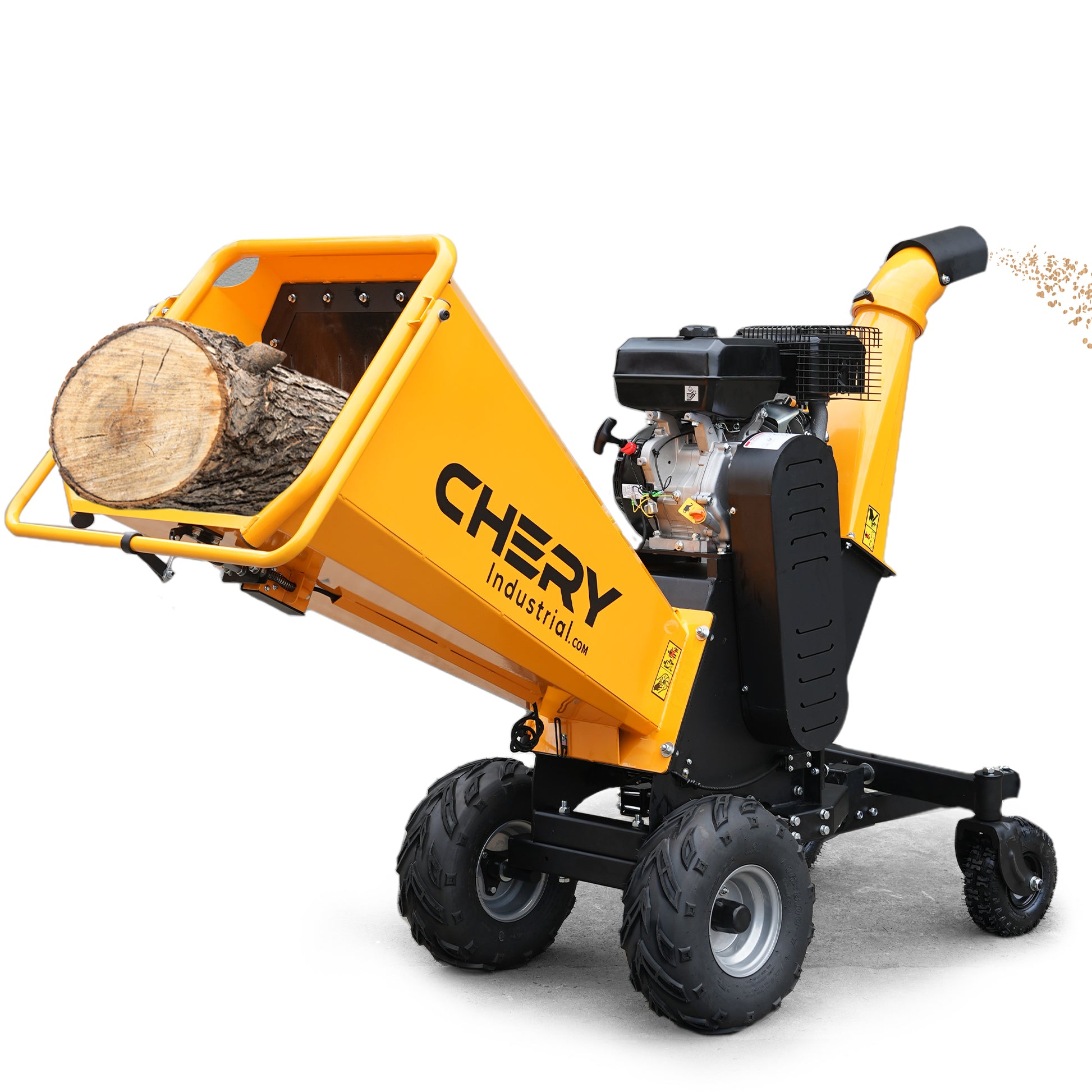 6'' Inch 420Cc 15Hp Pull Start Gas Powered 4 Wheels Wood Chipper Shredder Mulcher With Towbar Stop Bar Yellow Steel Steel