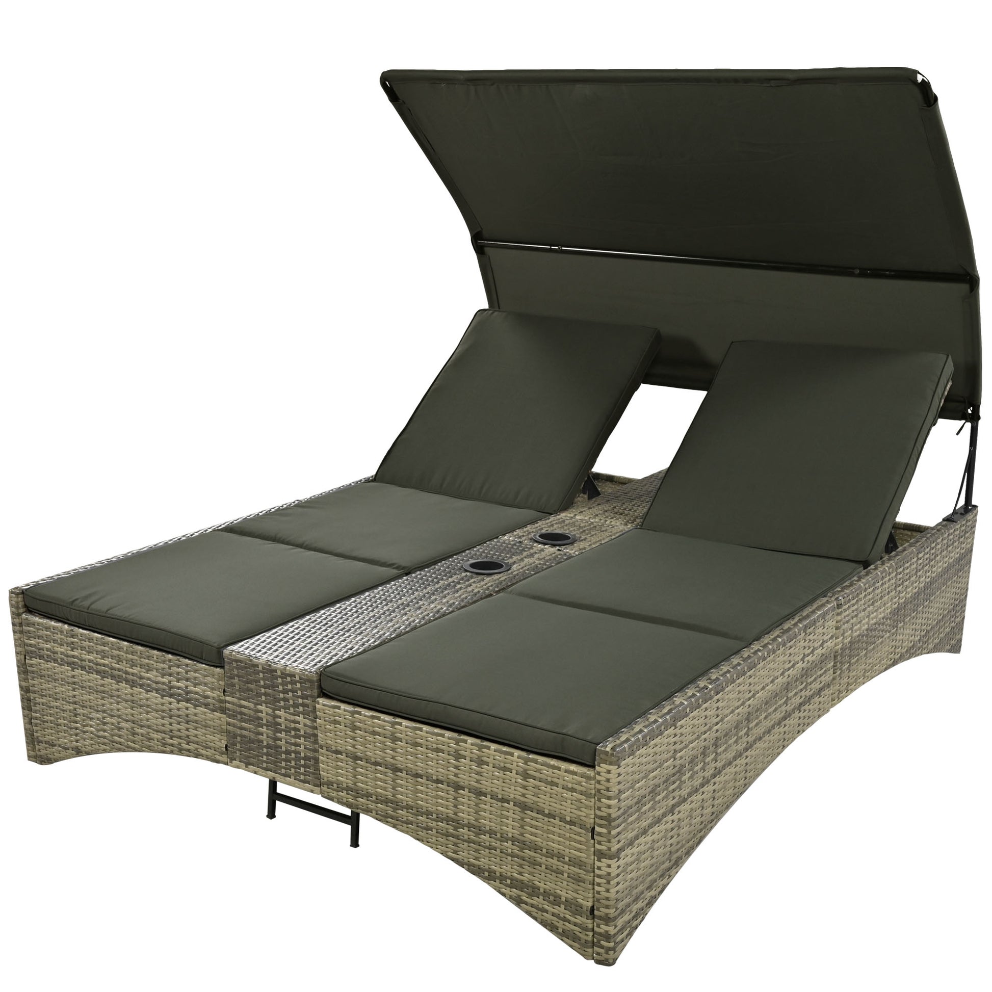 Patio Daybed Outdoor Daybed Outdoor Rattan Sun Lounger With Shelter Roof With Adjustable Backrest, Storage Box And 2 Cup Holders For Patio, Balcony, Poolside,Grey Yes Grey Seats 2 Water Resistant Frame Water Resistant Cushion Garden & Outdoor Sectional