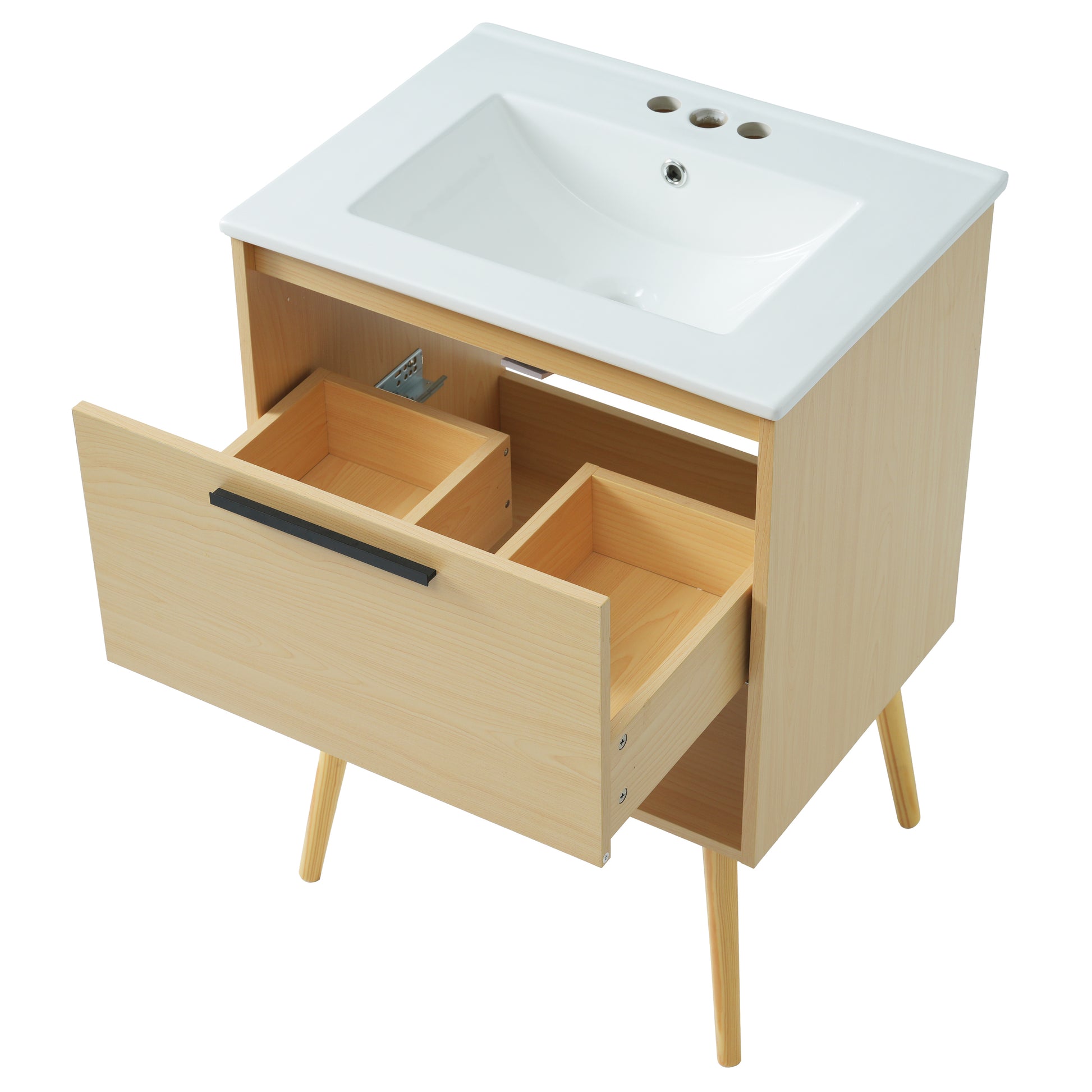 24" Bathroom Vanity With Sink Combo, Multi Functional Bathroom Cabinet With Drawer, Mdf Board, Natural Natural Solid Wood Mdf