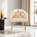 Luxury Handmade Accent Chair With Gold Legs, Modern Velvet Armchair For Living Room And Bedroom Beige Foam Velvet
