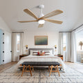 52 Inch Ceiling Fan With Dimmable Led Light 5 Solid Wood Blades Smart Remote Control Reversible Dc Motor Ceiling Fan White Metal & Wood