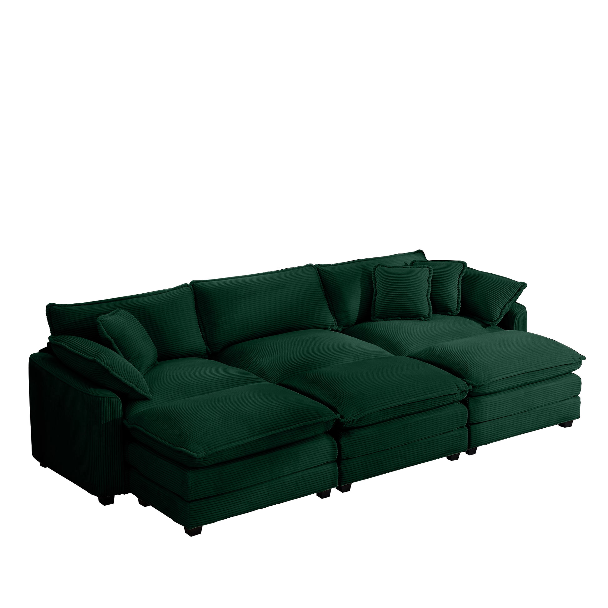 Oversized Modular Cushion Sofa, Portable Ottoman, L Shaped Corner Low Back Deep Seating Spacious Sofa Setfor Home Apartment Living Room Set, Green Corduroy Green Corduroy 3 Seat