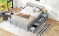 Full Size Wooden Platform Bed With 2 Storage Drawers And 2 Bedside Tables, Gray Full Gray Pine