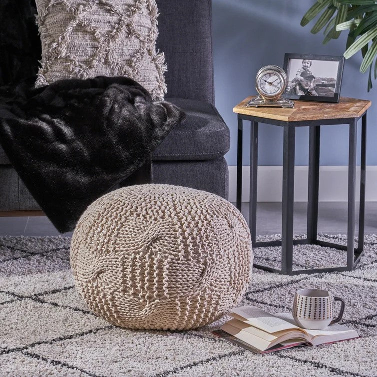 Knited Pouf Beige Cotton
