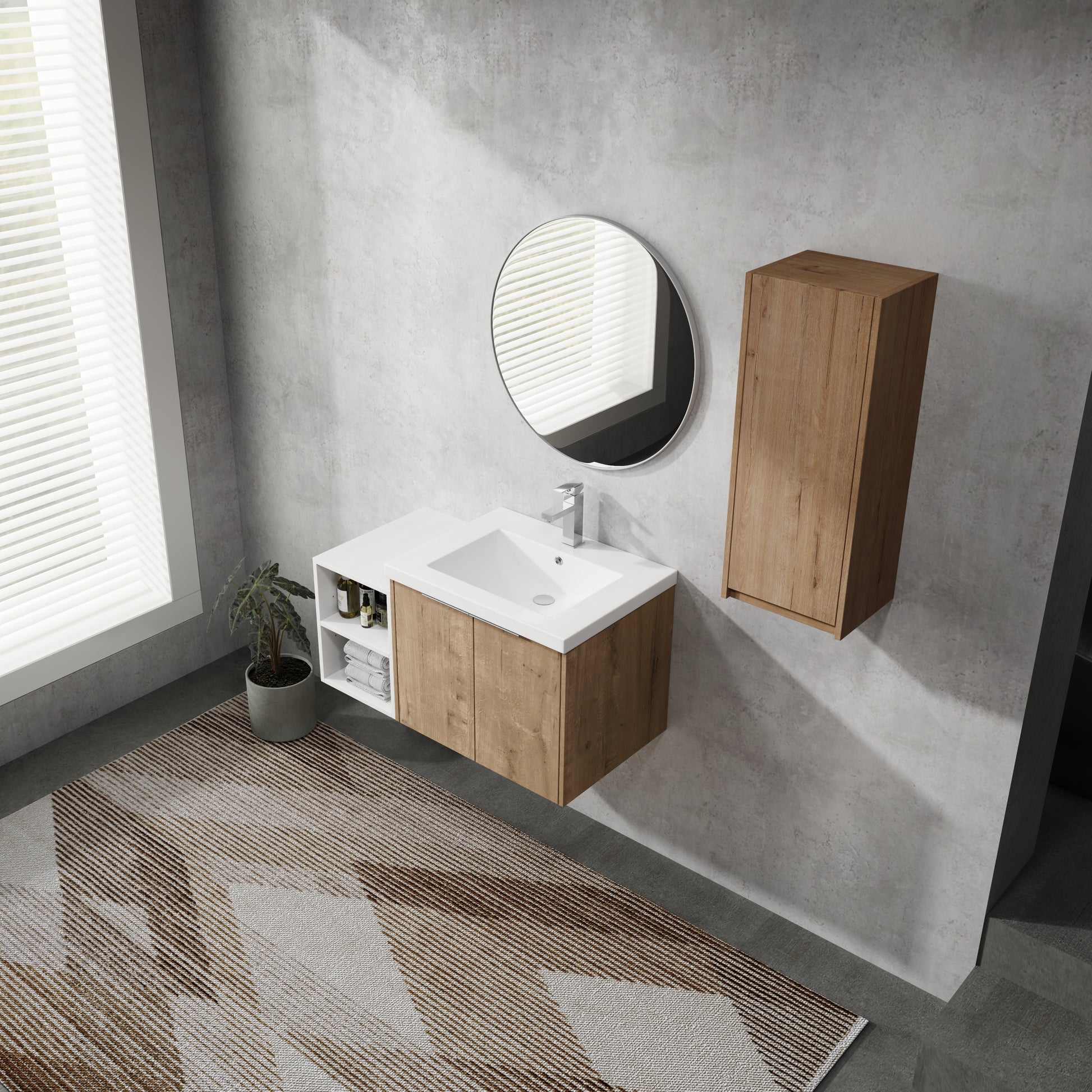36" Wall Mounted Bathroom Vanity With Sink And Side Cabinet, Soft Close Doors,00112Imo 0624Imo 0612Gwh Combination Cabinet Kd Packing Imitative Oak Bathroom Modern Plywood Plywood