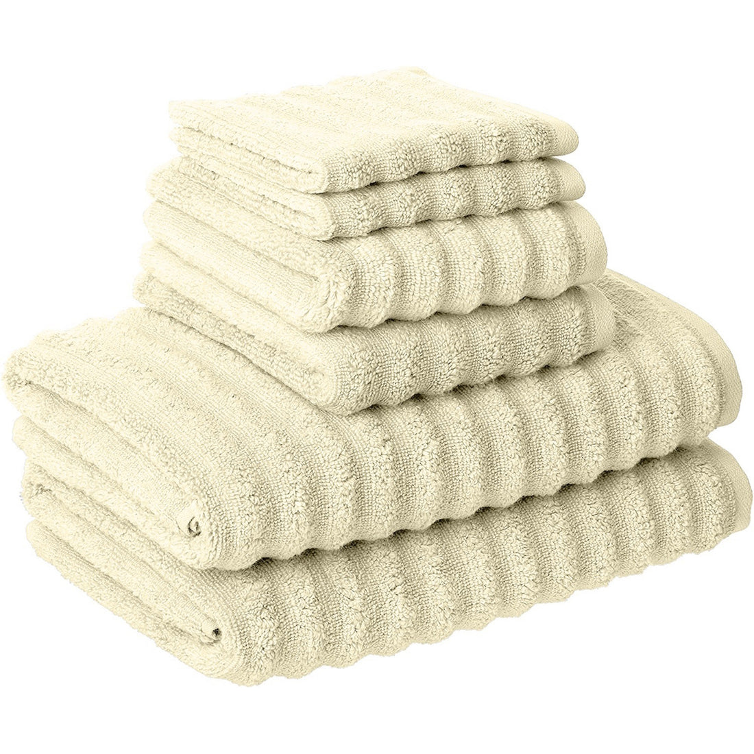 Cora 6 Piece Soft Egyptian Cotton Towel Set, Classic Textured Design, Cream Cream Cotton