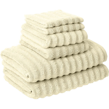 Cora 6 Piece Soft Egyptian Cotton Towel Set, Classic Textured Design, Cream Cream Cotton