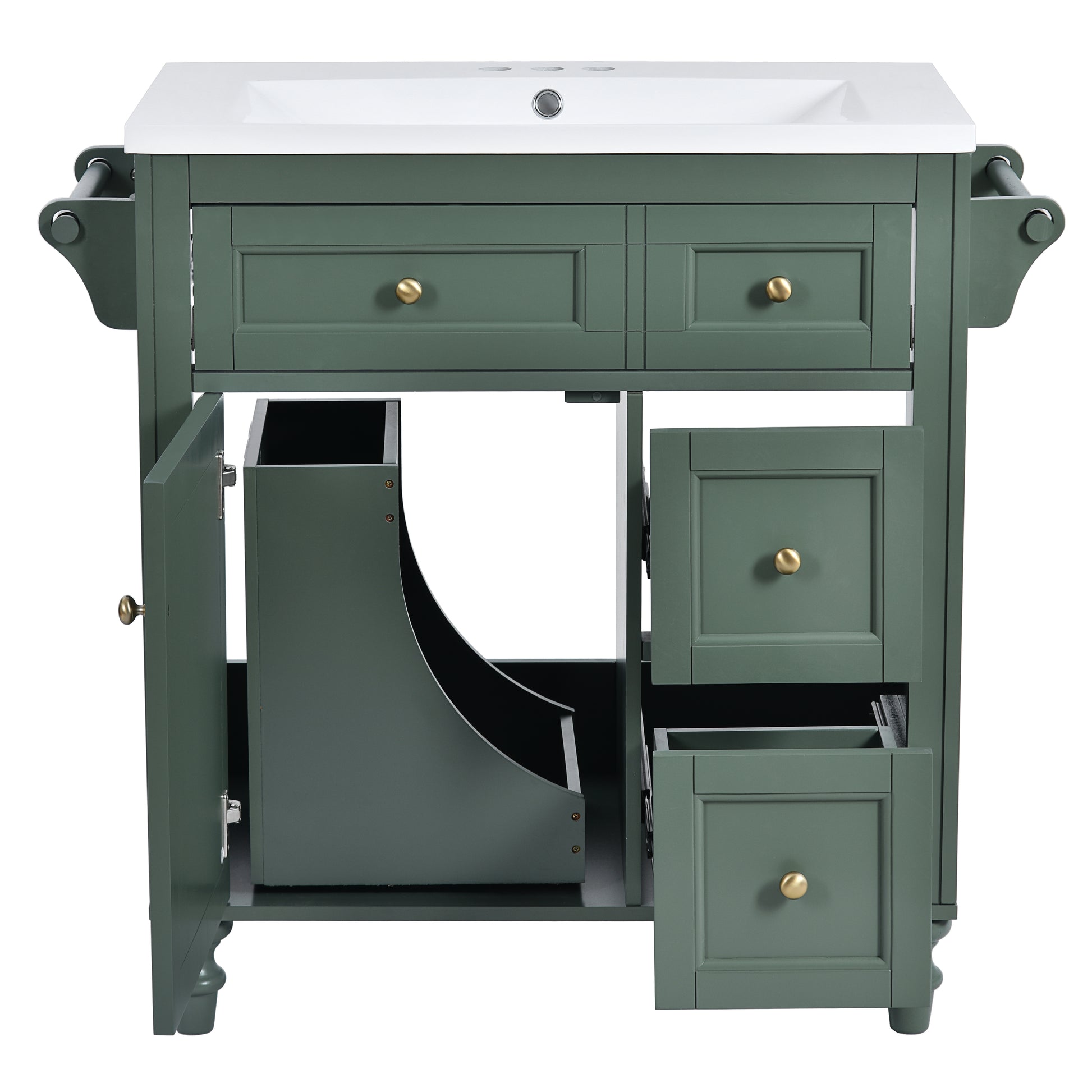 30'' Bathroom Vanity With Top Sink, Modern Bathroom Storage Cabinet With 2 Drawers And A Tip Out Drawer, Single Sink Bathroom Vanity Same As N710S130001F Green Bathroom Modern Solid Wood Mdf Resin