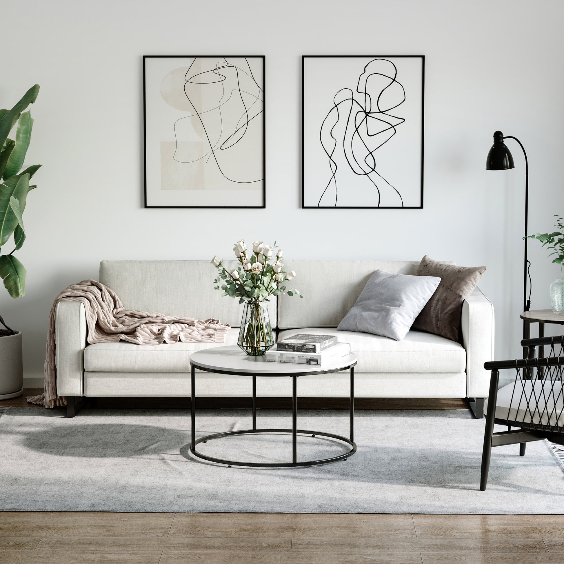 Homcom Round Coffee Table, 32 In Modern Center Table With Black Metal Frame, Coffee Tables For Living Room, White White Metal