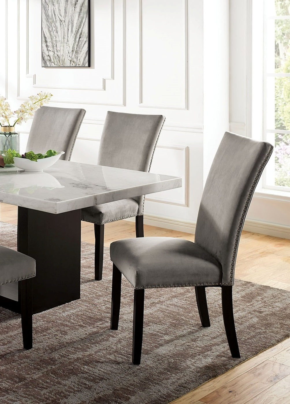 Attractive Set Of 2Pc Side Chairs Dining Room Furniture Gray Flannelette Seat Trim Kitchen Breakfast Black,Light Gray Dining Room Modern,Transitional Dining Chairs Rubberwood Solid Back Set Of 2