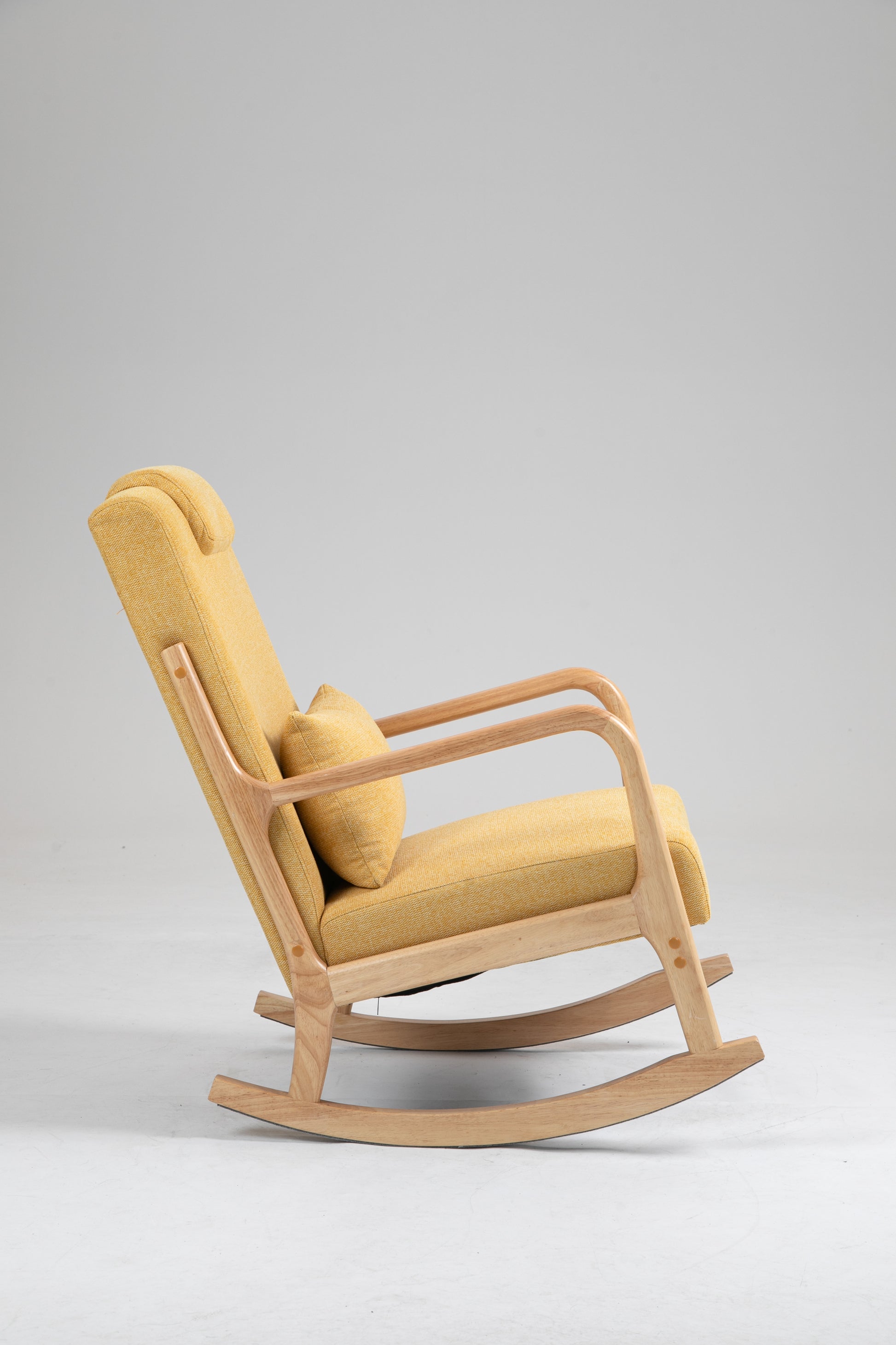 Rocking Chair Upholstered Fabric Rocking Armchair Indoor With High Backrest Glider Chairs And Lumbar Pillow For Living Room Yellow Linen