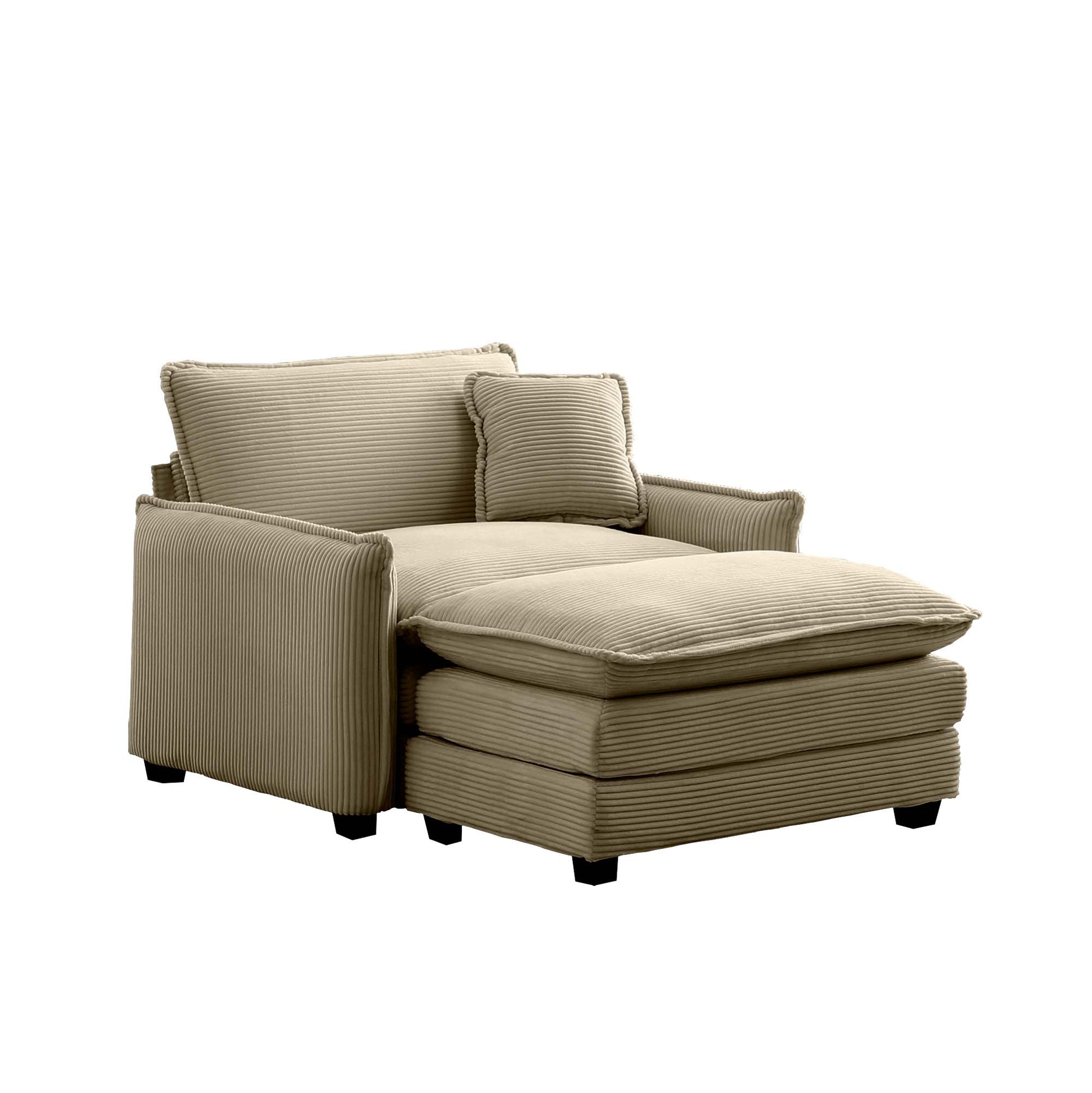 Single Deep Seat Sofa With Footstool With One Pillow, Suitable For Living Room And Bedroom, Club Multiple Occasion,Came Corduroy Camel Corduroy 1 Seat