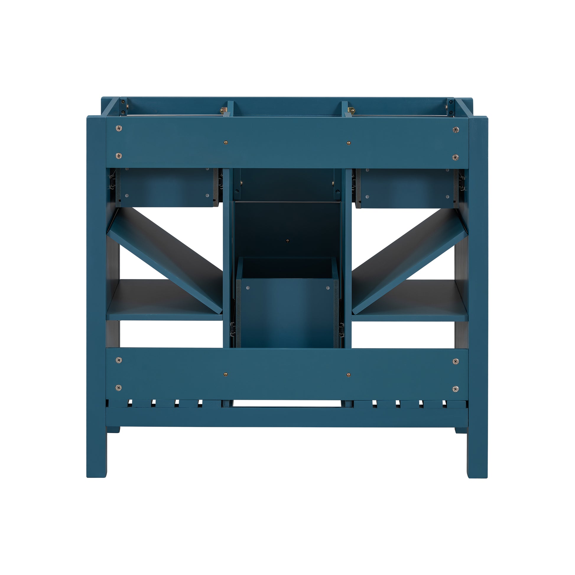 36'' Bathroom Vanity Without Sink, Solid Wood Frame Bathroom Storage Cabinet, Freestanding Vanity With 5 Drawers& Soft Closing Doors Not Include Basin Sink Blue Bathroom Solid Wood Mdf