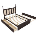 Queen Size Rattan Platform Bed With With 2 Big Drawers, T Size Trundle, Espresso Queen Espresso Plywood
